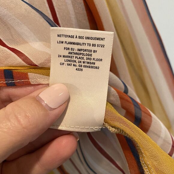 Maeve Anthropologie Top Women’s XS Gold Silk Striped Tiered Spring Colors - Picture 11 of 12